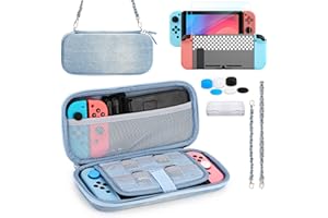 YK YOUNIK Younik Switch Case for NS Switch, 13 in 1 Switch Accessories Bundle Includes Denim Switch Carrying Case with 9 Game Card Slots, Protective Case and Screen Protector for NS Switch