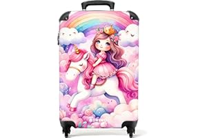 NoBoringSuitcases.com Valise Enfant Roulette, Bagages Enfant Fille - Valise Cabine 55x35x25cm (Princesse - Arc-en-Ciel)
