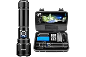Blukar Torcia LED Potente Ricaricabile, Super Luminoso Zoomabile Torcia Alta Potenza con 5 Modalità di Illuminazione, IP67 Im