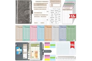 ‎WENMTHG Budget Planner Deutsch - Bugetplaner Deutsch Startset mit 8 Sparchallenges - Finanzplaner Haushaltsbuch - Geld Organizer Sparbuch - Cash Stuffing - Budget Binder A6 Leder - Sparen mit Umschlagmethode