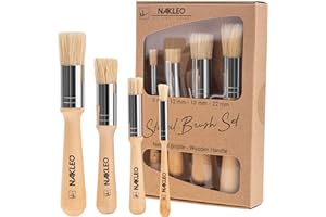 NL NAKLEO ART & WALL DECOR 4 Pinceaux en Bois pour pochoirs - Poils naturels - 6-12-18-22 mm - 1/4, 1/2, 3/4 et 1 Pouce - pour Pochoir, Cire, Craie, Huile et Peinture Acrylique