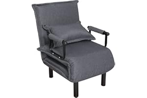 YOURLITE 3-in-1 Sofa Bed Chair, Convertible Adjustable Folding 6 Position Arm Chair Sleeper w/Pillow, Upholstered Seat, Zips Design, Leisure Chaise Lounge Couch for Living Room Home Office (Grey)