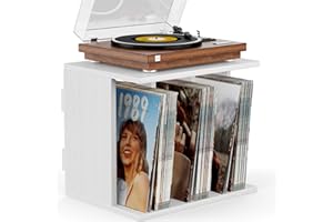 Emfogoo Schallplattenständer mit Vinyl Schallplatten Aufbewahrung, Vinyl Schallplatten Wandhalterung bis zu 100 Alben, 3-Kompartiment Vinyl Schallplatten Halter Ständer für Wohnzimmer (Weiß)