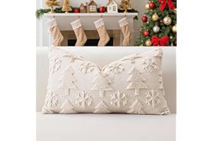 Artscope Lot de 1 Doux Peluche Laine Courte Velours Décoratif Housses de Coussin de Noël Luxe Style pour Canapé Chambre - Arbre et Flocon de Neige Crème Beige, 30 x 50 cm