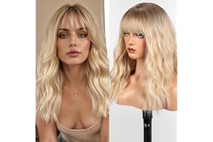 WOKESTAR Long Wig with Fringe Synthetic Wavy Wigs for Women Blonde with Highlights Colour