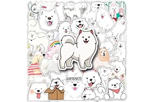 AUCEKO Lot de 50 autocollants Samoyed - En vinyle imperméable - Pour ordinateur portable, enfants, voiture, moto, vélo, skateboard, valise, ordinateur