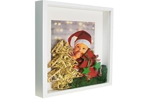 BD ART 3D Box Cornice per Foto 28x28 cm Profonda 3 cm Cornice Foto con Foglio Plexiglass Trasparente - Bianco Passe-partout 19x19 cm bianco piazza Decorazioni Fai da Te