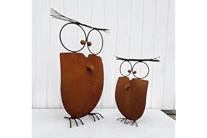 ‎STEINFIGURENWELT GIEBEN STEINFIGURENWELT GIEBEN Verrückte Eule 3D Optik Höhe 64cm Edelrost Gartendeko Wetterfest Rost Metall Gartenfigur Rostfigur Terrasse Uhu Kauz Metallfigur