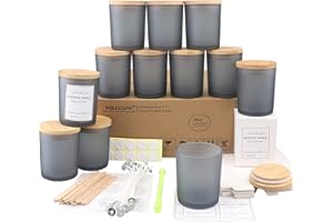 MILIVIXAY 12 Pack 10 OZ Frosted Grey Glass Candle Jars with Lids and Candle Making Kits - Bulk Empty Candle Jars for Making Candles - Spice, Powder Containers.