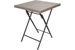 BRUBAKER Mesa de Jardín Toskana - Mesa de Balcón 58 x 58 cm Impermeable - Mesa Auxiliar Plegable de Poliratán y Metal - Mesa de Camping Cuadrada para Balcón, Terraza - Mesa Bistro - Gris Marrón