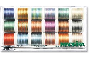 Madeira Boîte Transparente | Polyneon No.40 Multicolore | 18 x 200m | Bobines 8046 | 100% Filament de Polyester