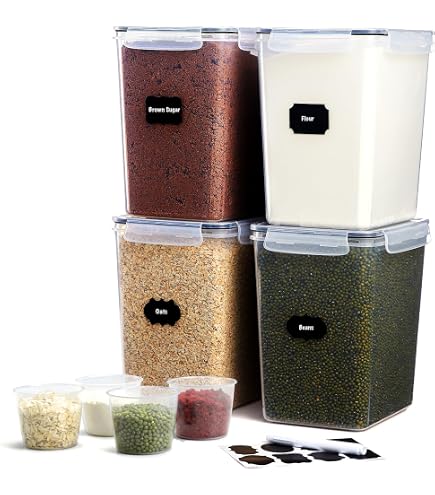 4 Boîtes Alimentaires Hermétiques 5,2L Sans BPA - Surejoy Pour Céréales, Farine, Pâtes - Organisation Cuisine