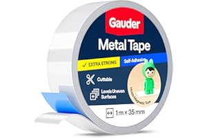 GAUDER Self-Adhesive Metal Tape - Ideal for Tonie® Figures & Shelves - Holding Surface for Magnets - Ferrous Tape with Foam Adhesive - Thin Metal Steel Strip (1 m x 35 mm)