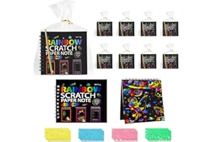 TOPBELIEF Scratch Art para Niños, 12 Piezas Scratch Art Manualidades Creativas, Creativas Dibujar de Rascar, Contiene Bolígrafo de Madera, Plantilla de Dibujo y Bolsa de Regalo, para Party, Classroom, Birthday