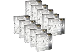 BRITE-R 10x Pack 1 Gang Single 16mm Metal Back Box Electrical Socket Switch Recessed Wall Pattress 1G Flush Mount BS EN 60670 5733 UK Standard Brass Earth Screw Galvanised Steel - 10 Pack Multi-Buy