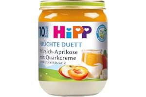 HiPP Pfirsich-Aprikose mit Quarkcreme, Früchte Duett ab 10. Monat (6 x 160g), ohne Zuckerzusatz, glutenfrei, in bester Bio-Qualität