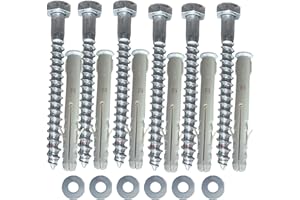 Inbrackets Value M8 x 80mm Masonry Brick Wall Fixing Screw Bolts with Plugs & Washers HEAVY DUTY ANCHORS for Aerial Satellite Sky Dish Fence shelves decking Mounting (6)