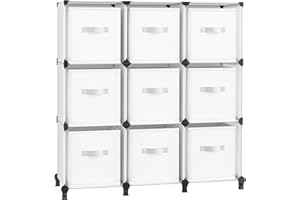 SONGMICS Cube Storage Unit with Storage Boxes, 9-Cube Clothes Storage Unit, 9 Non-Woven Fabric Cubes for Shelves, Customisable, Expandable, Space-Saving, Bedroom, Cloud White LPC092W01