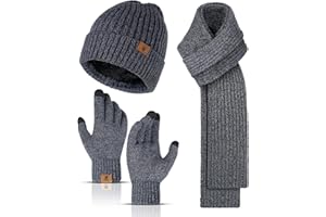 INSISMY Chapeau Écharpe Gants Ensemble pour Hommes Hiver Doux Bonnet Tricoté Longue Écharpe Bonnet et Écran Tactile Gants Ensemble 3 PCS Cadeau Unisexe