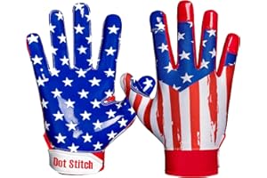 DOT STITCH American Flag Football Gloves - Silicone Grip Receiver Gloves for Men, USA Adult & Youth