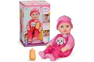 BABY born Anna - 36 cm große Babypuppe mit pinkem Strampler & Fläschchen - Weicher Stoffkörper & Schlafaugen - Geeignet für Kinder ab 1 Jahr
