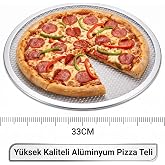 MallArt&reg; Al&uuml;minyum Pizza Pişirme Teli 33 cm - &Ccedil;ıtır Tabanlı Profesyonel Pizza Tepsisi, Delikli Yuvarlak Fırın Teli, Lavaş ve 
