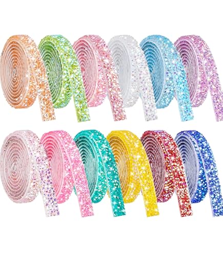 Strass-band, zelfklevend, set van 6 stuks, glitterstenen voor textiel