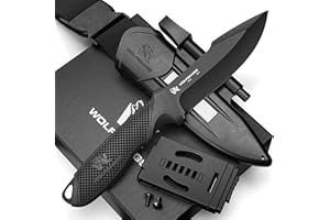 ODENWOLF Wolfgangs W3 nóż outdoorowy ze stałym ostrzem – w zestawie pochwa + krzesiwo – idealny nóż myśliwski wykonany z jednego kawałka stali 440C – nóż survivalowy premium – Bushcraft (czarny)