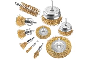 MIVITOOM Wire Wheel Brush Drill 10 Piece Set, Brass Coated Wire Brush Wheel Set with 1/4-Inch Shank Brush Kit Cup Brush and Tube Brush Kit for Cleaning, Rust Removal, Polishing, Deburring & Paint Removal