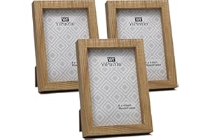 YIPINYIN Natural Wood Effect 4x6 inch Photo Frame Set of 3,Boxed Garllery 6x4 Picture Frames 3Pack With Perspex Window for Tabletop or Wallmounted.