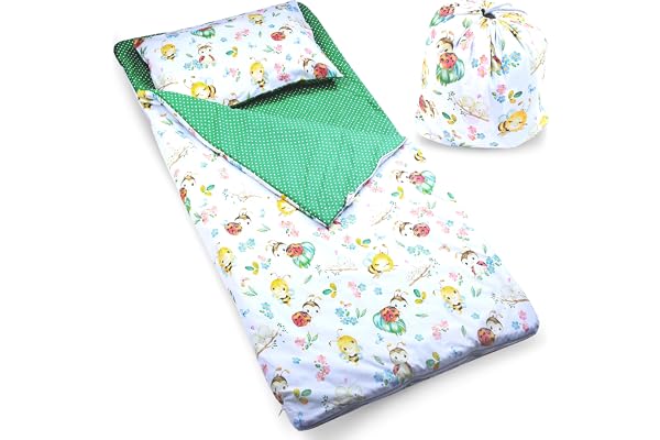 PinkZebra Sac de Couchage pour Enfants 140 x 75 cm + taie d'oreiller 60 x 40 cm pour Filles et garçons, Oeko-Tex, en Coton avec Double Fermeture à glissière, Fermeture à glissière de Garage et Sac