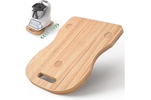 SUPERWSLING Planche Coulissante pour Thermomix TM6/TM5 & Machine à Café, Plateau Slider en Chêne avec Roulettes à Double Bille Poignée et Base Antidérapante, Support pour Déplacement Facile en Cuisine, Bois clair