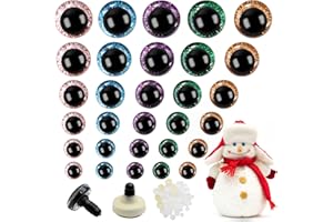 KASURE 60 Pièces Yeux de Securite Amigurumi, Yeux Poupée en Paillettes Plastique 5 Couleurs 12/14/16/18/20/22mm, Yeux Crochet avec Rondelles pour Poupée d'animaux en Peluche, Marionnettes Artisana
