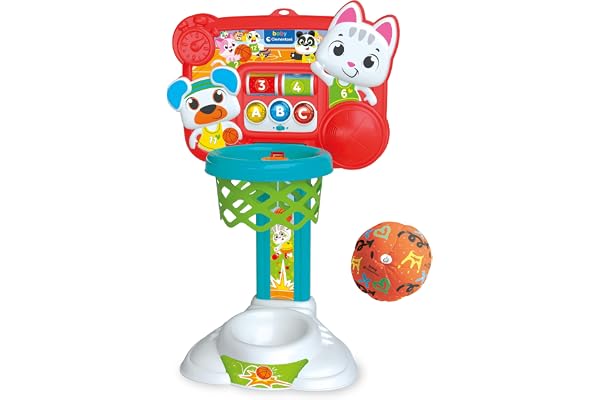 Clementoni | Mon Premier Panier de Basket Interactif Bébé 18 Mois+ | Baby Lettres, Chiffres, Sons & Lumières | Ballon Lavable | Réglable & Accrochable | Jouet Éducatif Évolutif