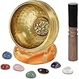 DiDiBirDi Tibetan Singing Bowl 7 Chakra Healing Crystal Stones Authentic Handmade Healing Meditation Yoga Sound Bowl Singing Bowl from Tibet Unique Gifts for Women Men (8 cm)