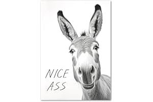 LAVEMA Images décoratives de salle de bain – Poster DIN A4 sans cadre – Décoration murale amusante – Tableau mural noir et blanc – Décoration WC – Ane