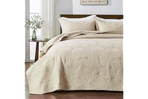 Qucover Pikowane narzuty miękkie i wygodne bawełniane narzuta na łóżko w rozmiarze super king size z eleganckim haftowanym wzorem liści palmowych, 3-częściowe zestawy narzut na łóżka z poszewkami na