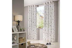 heimtexland ®, tenda per bambini, effetto lino, grigio naturale, in stile scandinavo, orso nel bosco, tenda trasparente per cameretta, con occhielli, Ökotex Typ563, 225x135 cm