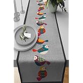 Viva Home 40X140Cm Premium Tay T&uuml;y&uuml; Dokuma Leke Tutmaz Kumaş Masa &Ouml;rt&uuml;s&uuml; Runner Otantik Kuşlu Rnr209