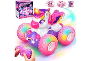 HappyGoLucky Remote Control Cars, Unicorn Gifts for Girls 3-8 year Old, Rc Stunt Car With LED Light, Girls Toys for 2 3 4 5 6 7 8 year Old Girl Birthday Presents, Stocking Fillers Kids Toy Cars