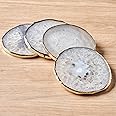 Yougoals White Agate Coasters for Drinks, Crystal Coasters with Gold Edge 3.5-4", Geode Coaster Set of 4, Gemstone Natural Stone Coasters for Coffee Table, White Agate Slices Cup Mat for Home Decor