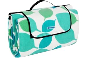 SONGMICS Picknickdecke, 200 x 200 cm, groß, Campingdecke, für Park, Garten, Strand, wasserdicht, maschinenwaschbar, faltbar, türkise Blätter GCM78Y