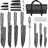 MOSFiATA Professional Kitchen Knife Set with Case, Titanium Kitchen Knife Set 12 Pieces