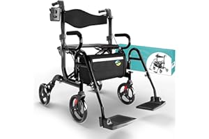 Helavo 2 in 1 Walker Wheelchair Combo - Foldable Aluminum Rollator with Footrests - Convertible to a Transport Chair - Maximum Mobility in All Situations