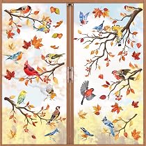 Herbst-Fensteraufkleber Set – Aquarell-Design Mit Vogelscheuche, Kürbis & Ahornblättern, Statisch, Wiederverwendbar