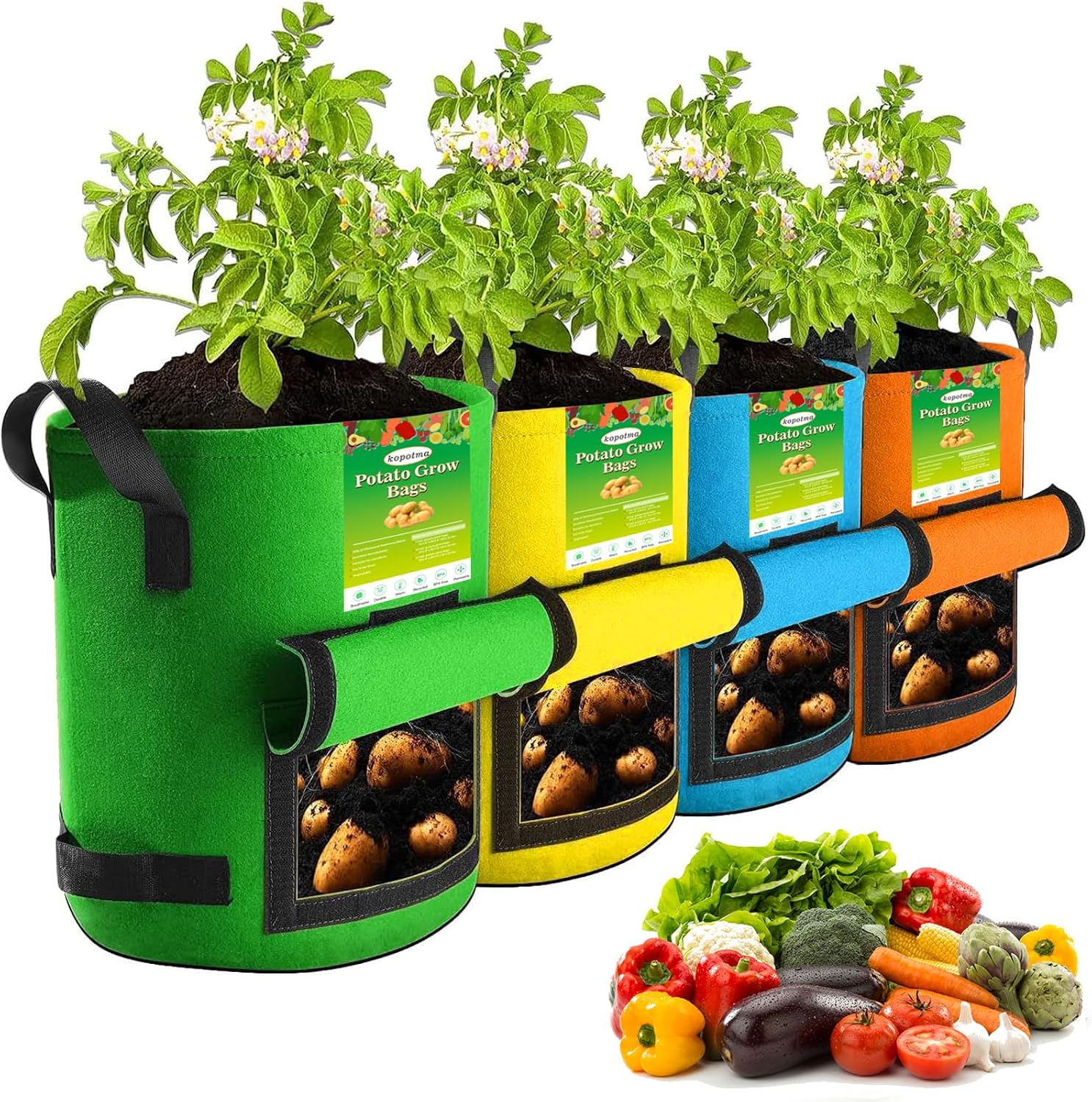 VJJXUU 4Packs Colorful Potato Grow Bags, Heavy Duty Potato Bags for Growing Potatoes, Potato Planter, Muticolor, Felt Fabric, 10 Gallon