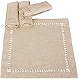 Grelucgo Handmade Hemstitch Beige Cocktail Napkins (4 Pieces 12 x 12 Napkins)