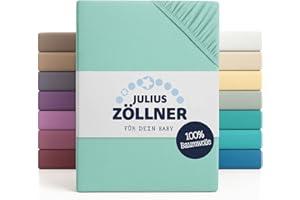 Julius Zöllner Sábana Bajera Ajustable para Cuna y Cuna, 100% algodón, Certificado Öko-Tex Standard 100, tamaño: 60 x 120 cm/70 x 140 cm, 2 Unidades, Color Menta