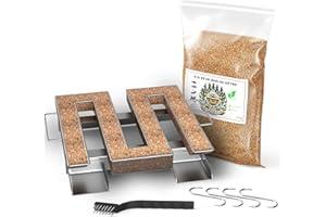 GRILL'N CHIPS Kaltrauchgenerator/Räucherschnecke für Räucherofen Fleisch und Fisch + 1,2 kg Räuchermehl Buche + 4 Fleischerhaken und 1 Reinigungsbürste Gratis