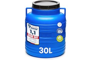 Garronda réservoir d'eau de 30 litres, Baril Alimentaire, fût à Large Ouverture en HDPE et sans BPA, tonneau de Jardin, bac à Aliments pour Animaux, conteneur d'eau, tonneau Universel GD-0078, Bleu
